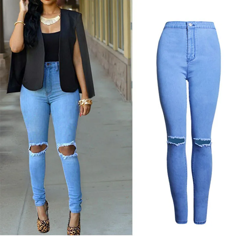 Недорогая одежда в европейском стиле женские синие джинсовые брюки узкие