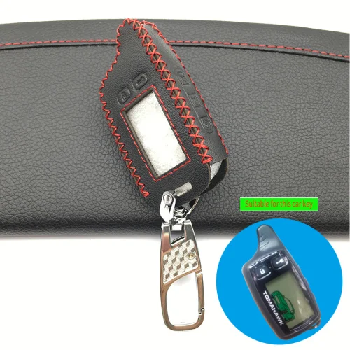 TW9010 ЖК-дисплей брелок для ключей Кожаный Чехол Для Томагавк TW9010 TW9020 TW4000 TW701 пульт дистанционного управления двухстороннее России автосигнализации - Название цвета: B style js red line