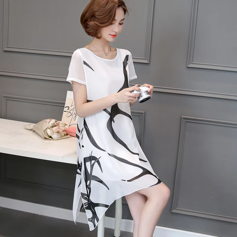 Женское шифоновое платье большого размера с принтом новинка 2020 модное летнее