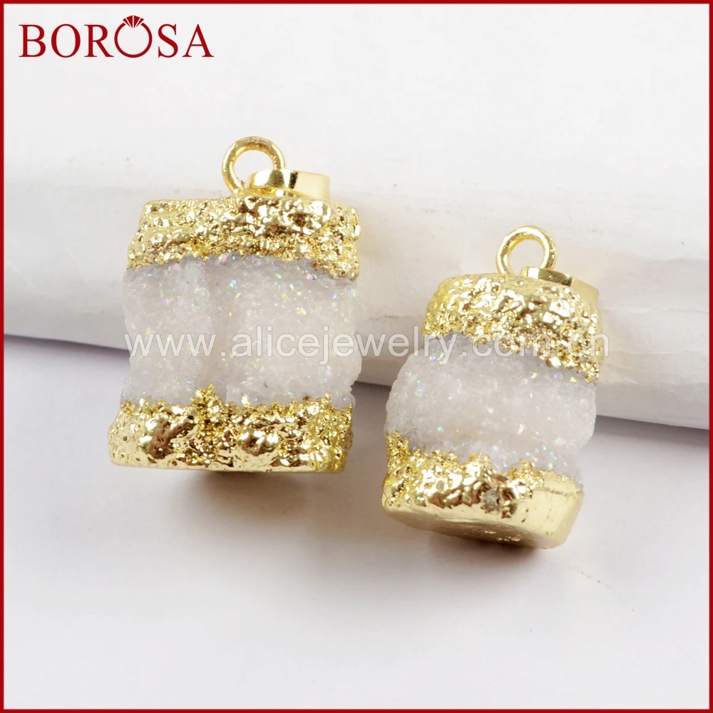 BOROSA 10PCS New Gold Trim White Solar Quartz Stone Pendant Beads Special Natural Crystal Gems Lady Jewerly for Necklace WX1031 | Украшения