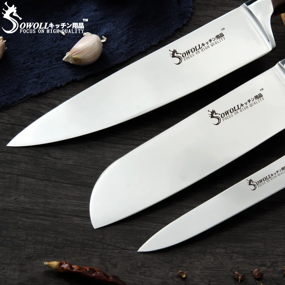 SOWOLL Stainless Steel Knife Kitchen Chef's Knife High Carbon Gyutou Nakiri Santoku Utility Knives Triple-Riveted Handle Tools