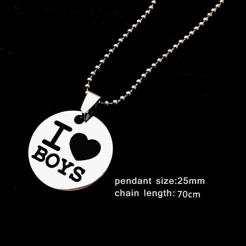Ожерелье с подвеской из нержавеющей стали для мужчин и женщин длинное колье гравировкой Я люблю мальчиков