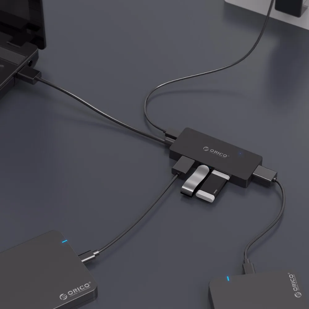 Прямоугольный мини хаб ORICO с 4 портами USB 3 0 и функцией OTG для ОС Windows Mac черный/белый