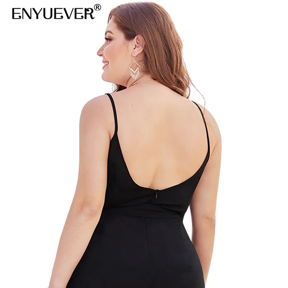 Enyuever Plus Size Casual Jumpsuits Women Summer One Piece Spaghetti Strap Backless Sleeveless Wide Leg Sexy Black Jumpsuit Club | Женская