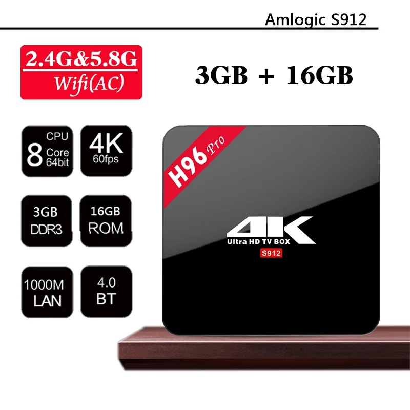 H96 PRO Plus смарт-ТВ на андроид 7,1 коробка Amlogic S912 Octa 2 GB 3 GB 16 GB 32 GB Wifi2.4G/5,8 GHz комплект bluetooth верхняя коробка