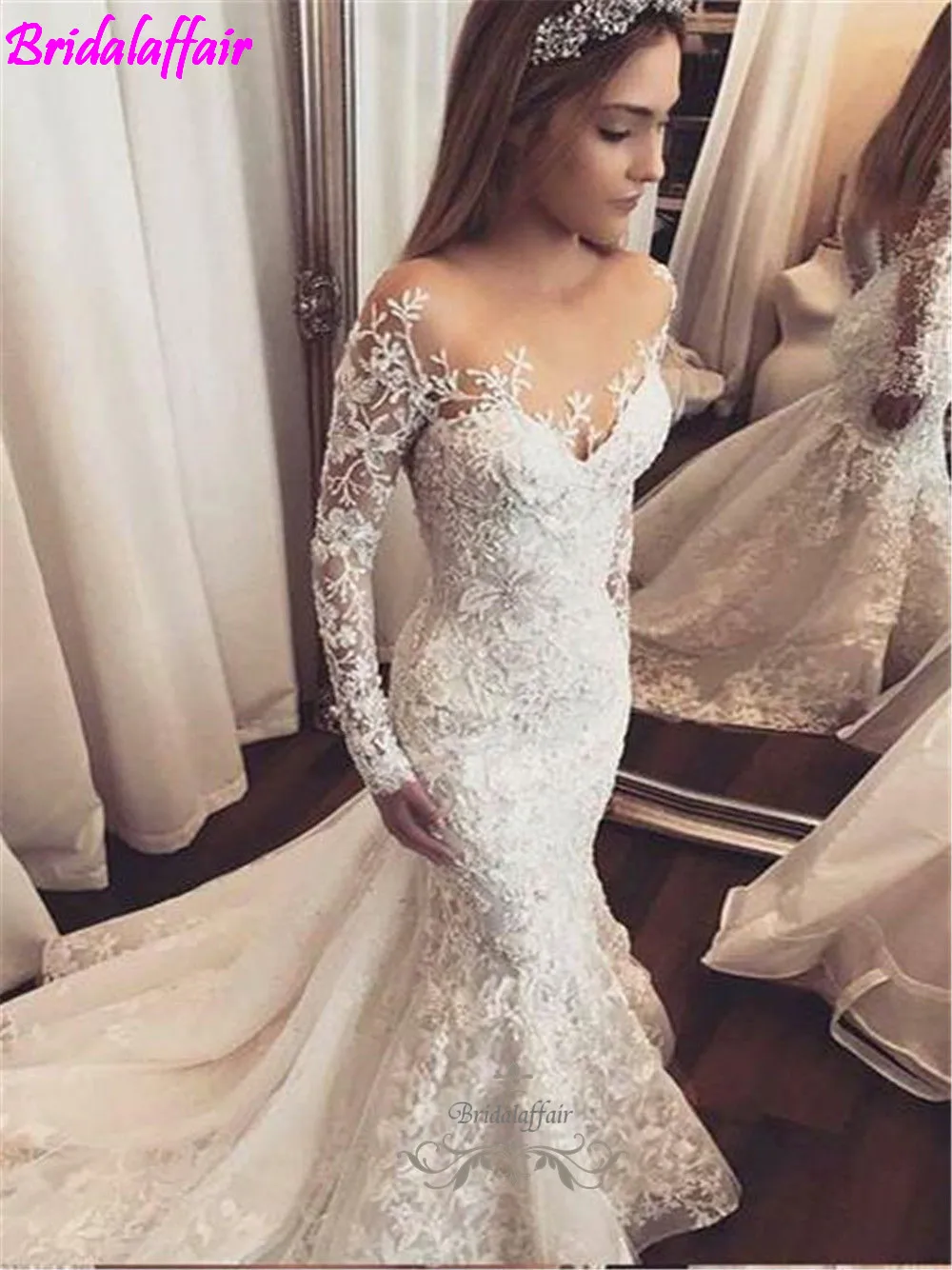Роскошное кружевное свадебное платье русалки Vestido De Noiva Da Sposa размера плюс свадебное платье с длинным рукавом Формальные Свадебные платья
