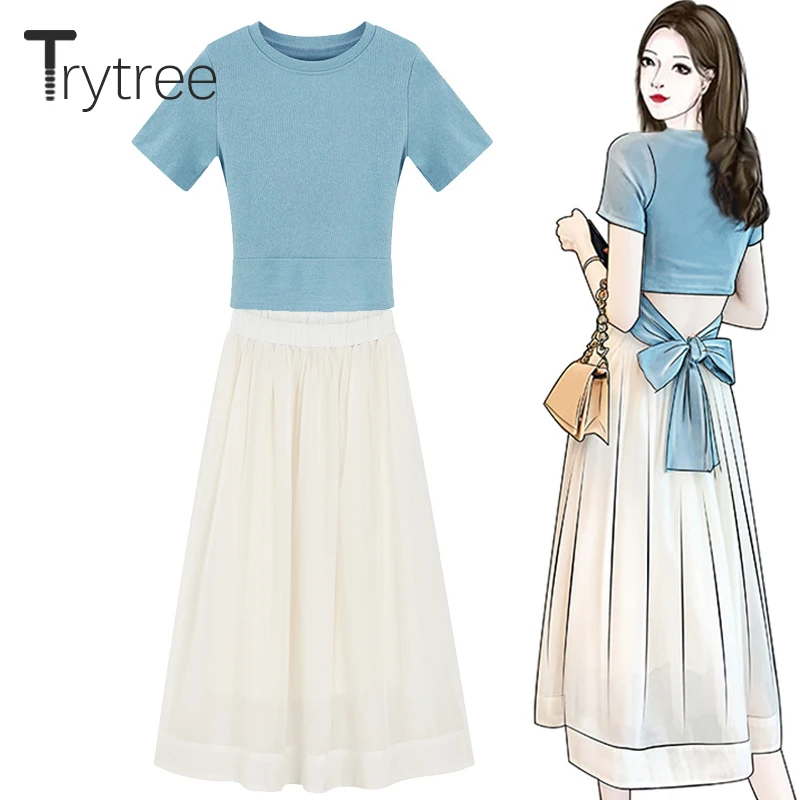 Trytree/летний женский костюм из двух предметов романтический Повседневный