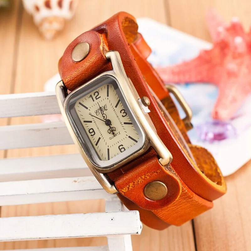 Женские Модные кварцевые часы в стиле панк винтажные Элегантные женские кожаные