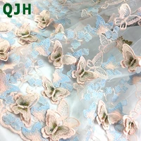 qjh 1y fantastic 3d butterfly embroidery african tulle lace fabric luxury diy wedding party lace accessories bridal french lace