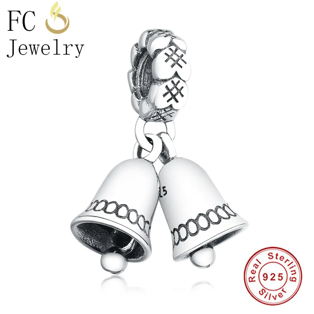 

Оригинальный браслет с подвесками, подлинный 925 Серебряный двойной колокольчик, Висячие Подвески, сделай сам, ювелирные изделия для женщин, ...