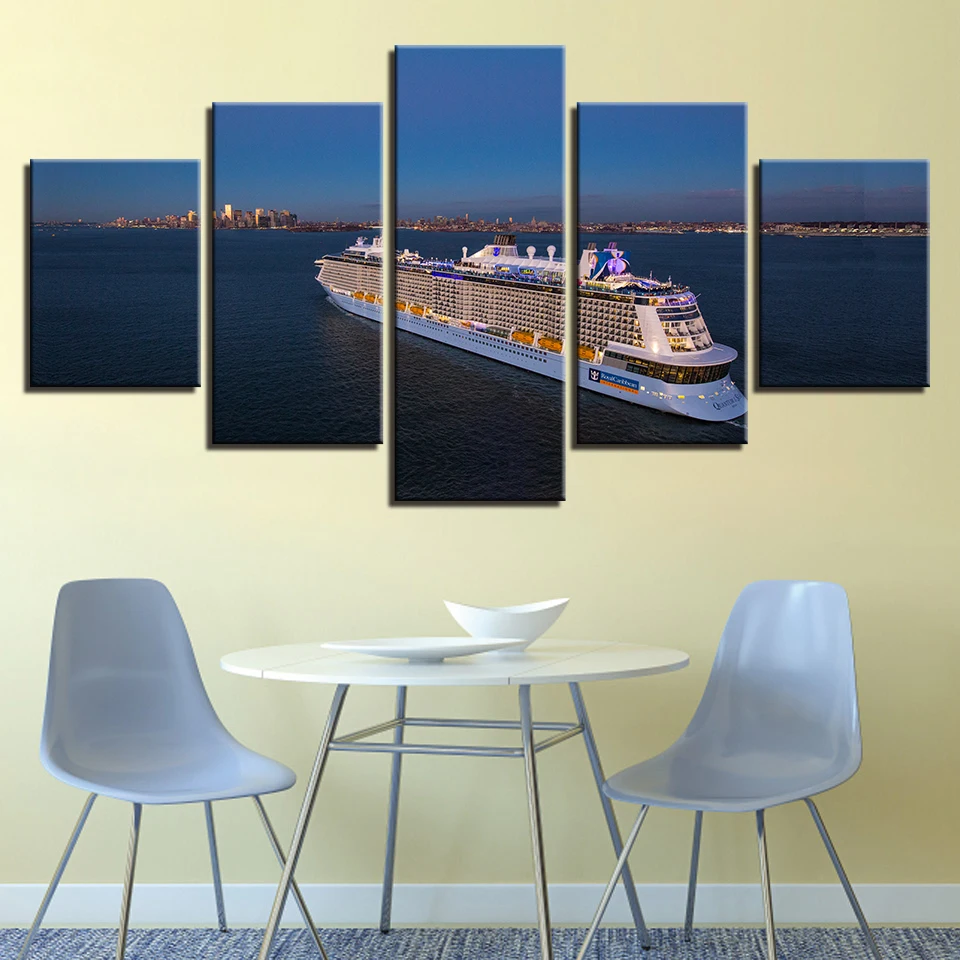 

Canvas HD Prints Pictures Modern Home Decor 5 Pieces Great Ship Boat Paintings Cruise Posters For Living Room Wall Art Framework