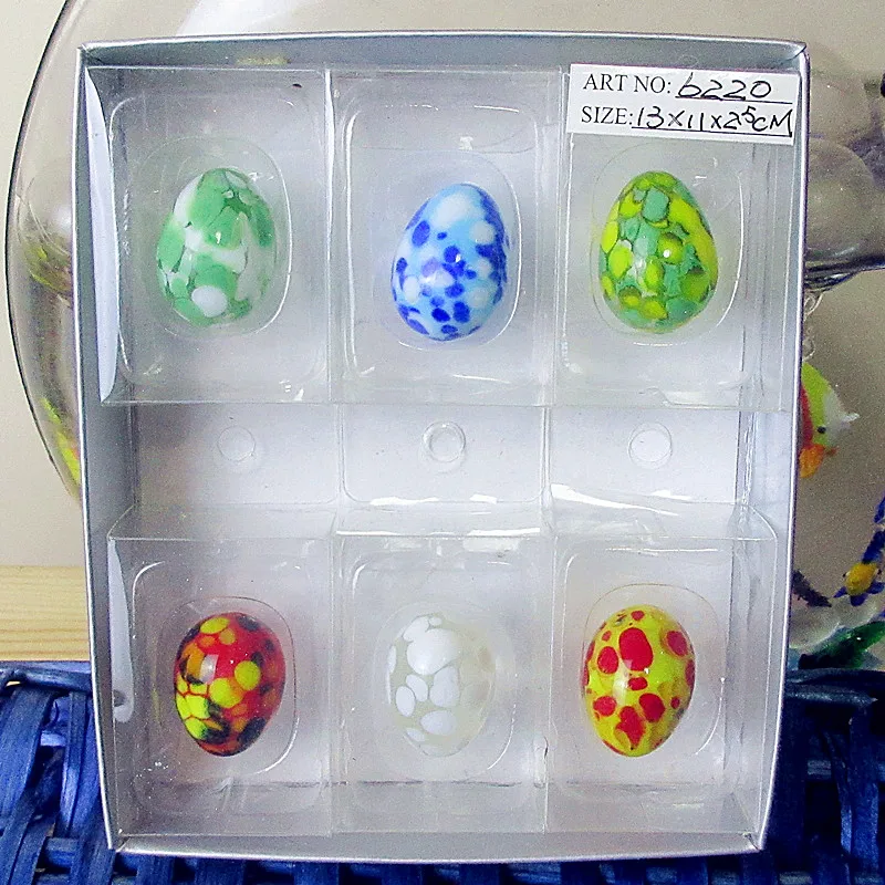 6pcs Factory wholesale garden landscape decoration Custom Munrano hand made lampwork glass crafts colorful Easter Marbles eggs | Дом и сад