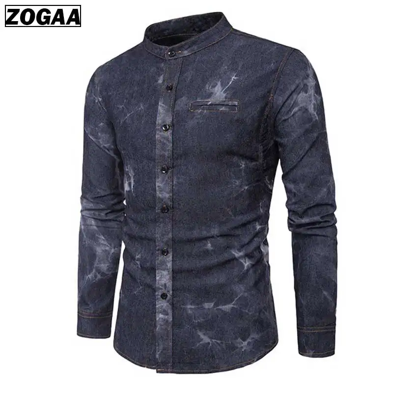 Мужская повседневная ковбойская рубашка ZOGAA модная с воротником стойкой