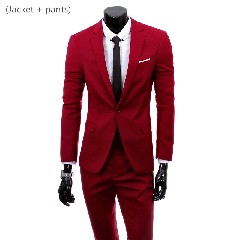 2 piece Wine red Блейзер+ жилет+ брюки) Мужская Свадебная одежда костюм жениха мужской костюм из трех предметов деловой Банкетный мужской костюм плюс размер 6XL Костюмы - Цвет: 2 piece Wine red
