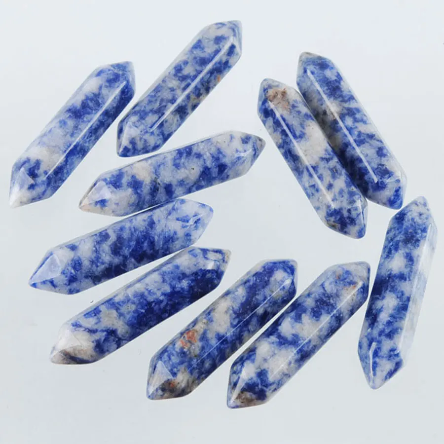 Natural Stone Sodalite Gem Hexagonal Healing Pointed Reiki Chakra No Drilling Hole Pendant Beads Wholesale 10Pcs/lot TU3074 | Украшения и
