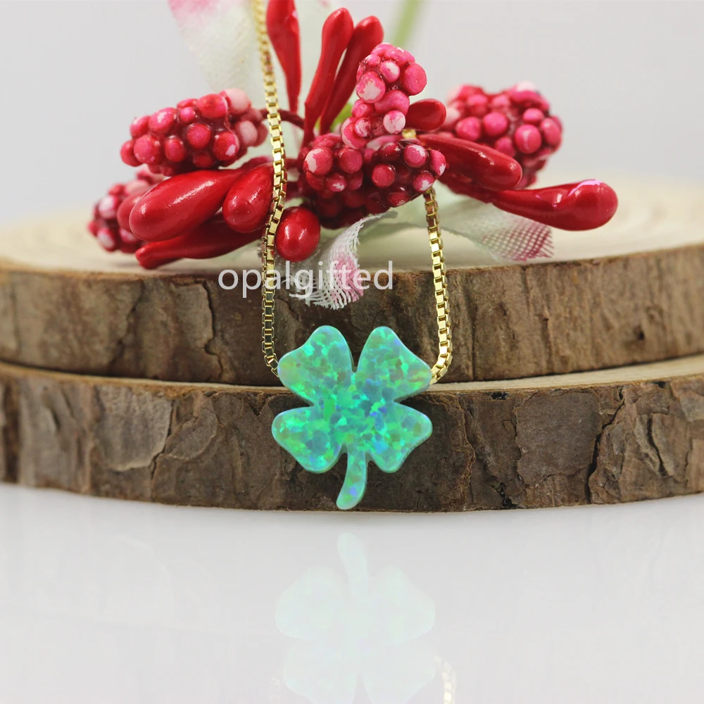 1pc Free Shipping Synthetic 12*13mm Green Flower Clover Opal pendant for Dresses necklace Silver 925 Trendy Jewelry Cheap Price |