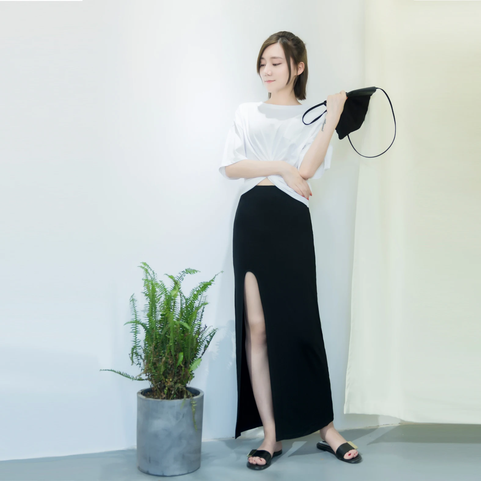 2019 Women Summer Sexy High Waist Split Package Hip Skirt Open Fork Of Side Elegant All-Match Casual Female Solid Skirts | Женская