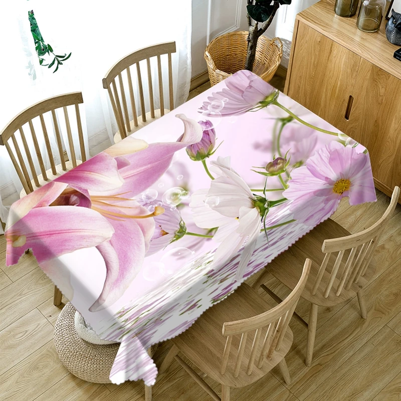 Скатерть с цветами 3d моющаяся ткань утолщенная хлопковая прямоугольная и