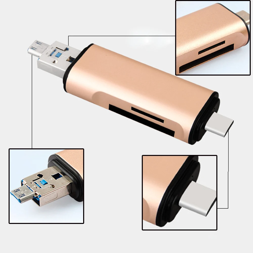 Многофункциональный считыватель карт Type-C/Micro USB/USB SD TF для мобильного телефона
