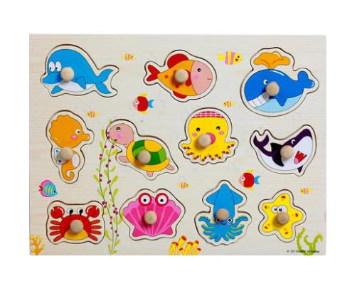 3012 Sea animals Детские игрушки Монтессори деревянная головоломка ручной захват доска обучающая деревянная игрушка мультфильм автомобиль морские животные головоломка детский подарок GYH - Цвет: 3012 Sea animals