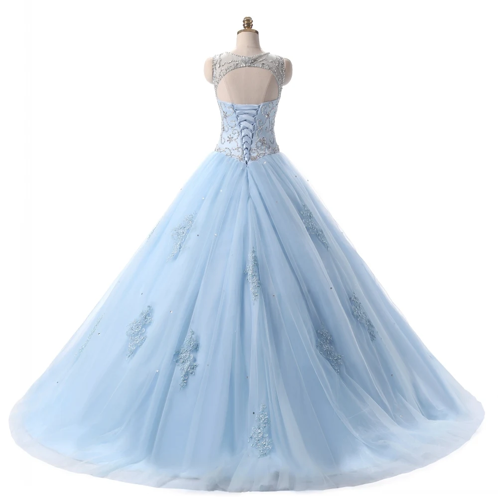 Небесно-Голубой Розовый Бальное платье Quinceanera Платье Тяжелое Вышитый Бисером