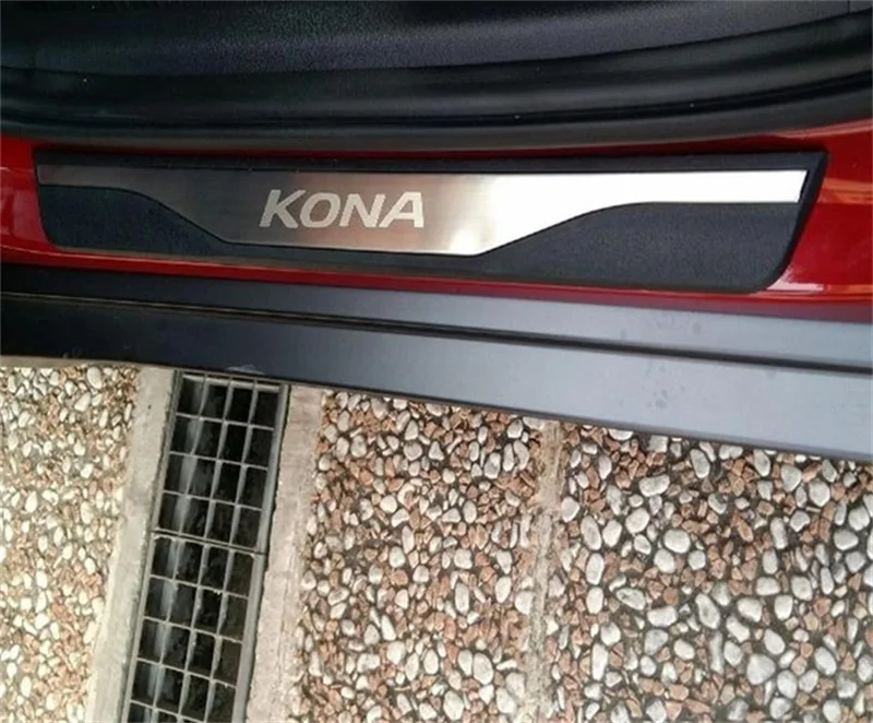 4 шт. накладки на порог автомобильной двери из нержавеющей стали для Hyundai KONA 2017 2018