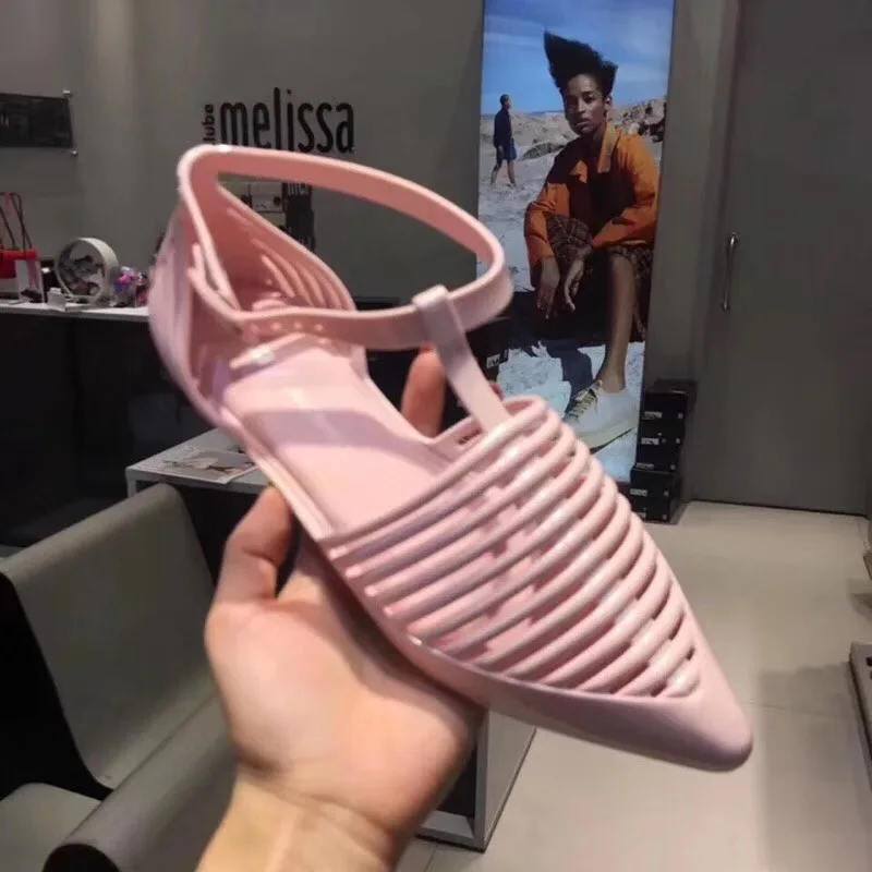 Женская обувь Melissa летняя прозрачная на плоской подошве с острым носком в римском