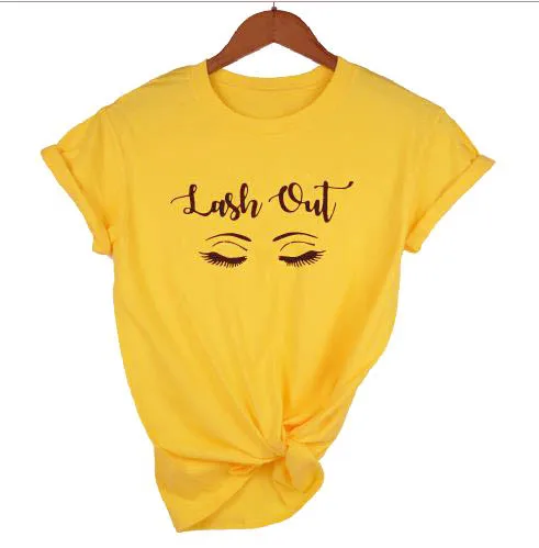 gold tee black text Футболка с надписью Lash Out, графическая хлопковая Футболка с рисунком для визажиста, забавная красивая футболка для косметолога, подарок гранж, топы, косметичка, футболка - Цвет: gold tee black text