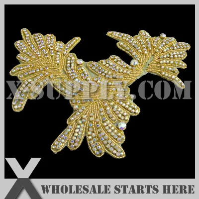 

DHL Free Shipping Iron On Crystal AB Rhinestone Appliques in Gold Color for Wedding Bridal Dress and Belly Dancing