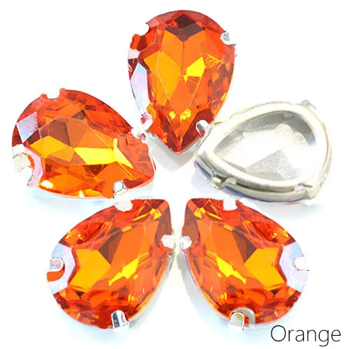 Orange 5 размеров красочные стеклянные каплевидные красные пришивные стразы с полым клешом хрустальные пришивные стразы для свадебного платья Y1903 - Цвет: Orange