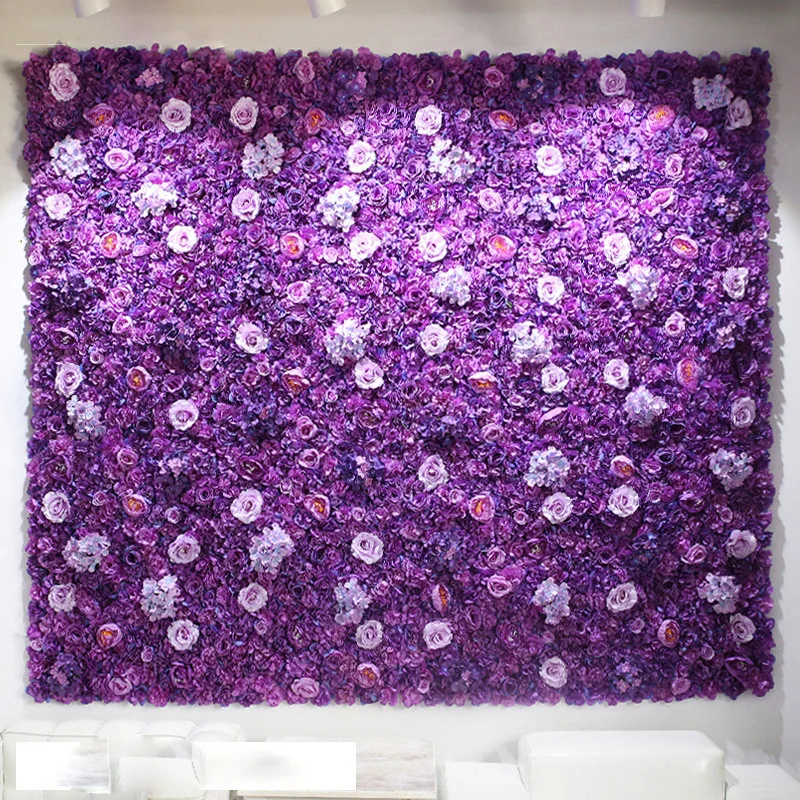 purple Flower wall 40x60 см искусственное панно Цветы свадебное украшение фон шампанское Шелковые Розы Искусственные цветы Гортензия настенный фон 24 шт - Цвет: purple Flower wall