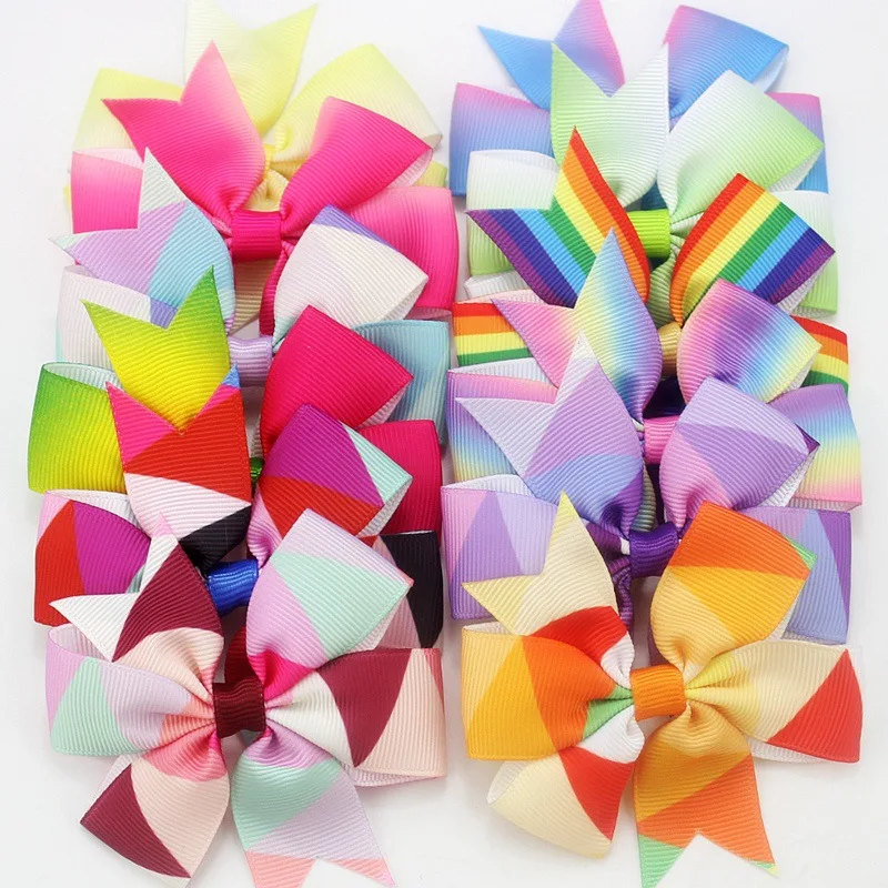 

40pcs/lot 3'' Grosgrain Ribbon Boutique Hair bows Without Alligator Clips Pinwheel Rainbows Bow For Girls kids hairbow