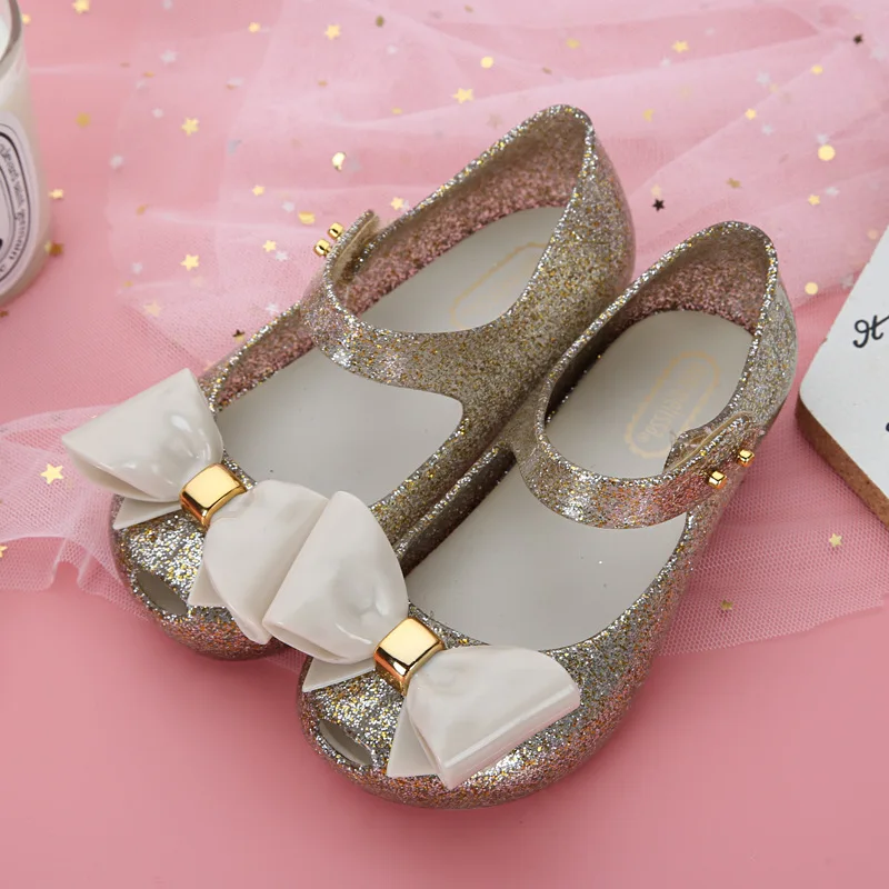 Mini Melissa/Новинка года; летняя детская прозрачная обувь для девочек; сандалии Melissa на плоской подошве с бантом для младенцев; прозрачная обувь для маленьких девочек; обувь melissa Mini - Цвет: Gold