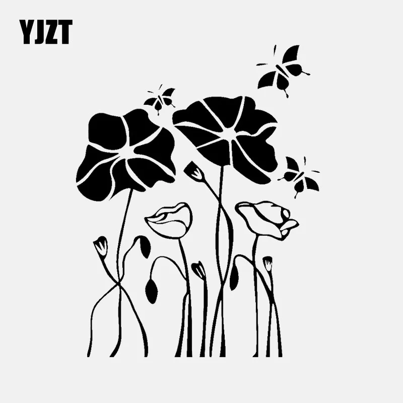 

YJZT 13CM*16.2CM Black Flowers Butterflies Decals Vinyl Car Sticker Decor Black/Silver C24-0191