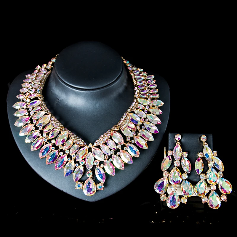 

LAN PALACE new engagement bridal jewelry set nigerian glass set for women necklace and earrings for party free shipping