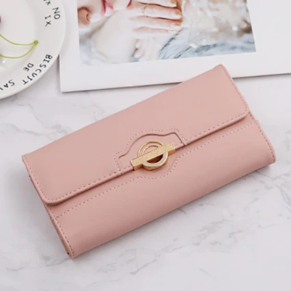 pink Новинка, Однотонный женский длинный кошелек с тремя сложениями, много отделений, женские кошельки, Дамские кошельки, держатель для карт, монета, карман для мобильного телефона, клатч - Цвет: pink