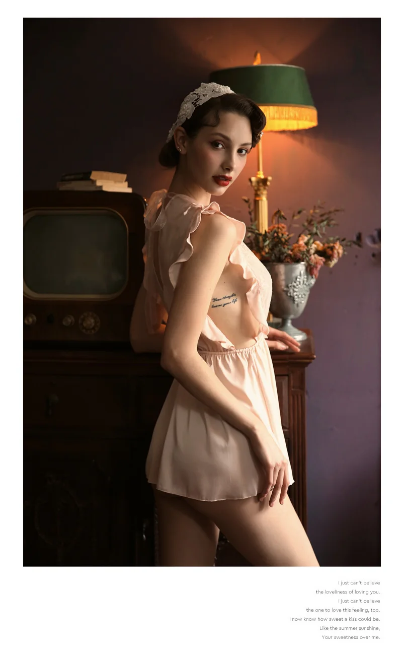Summer Sexy Nightdress Women's Lace Sling Silk Short Nightdress Thin Section Deep V Temptation Sexy Nightdress
