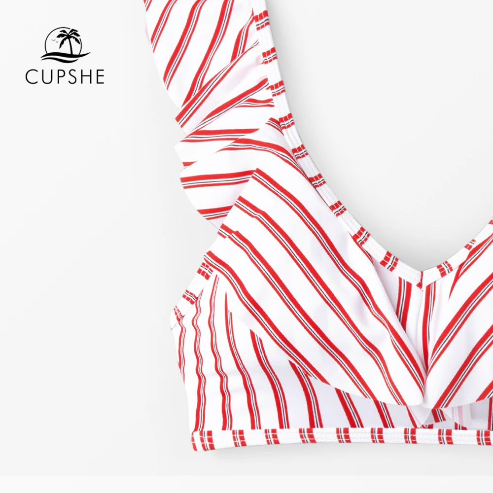CUPSHE/комплект бикини с начесом в красную и белую полоску женские милые купальники