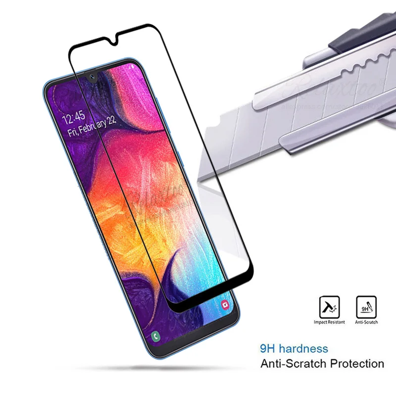 Full Cover Tempered Glass For Samsung Galaxy A50 A505F Protective Film glass on the A 50 SM Protection 9h|Защитные стёкла и