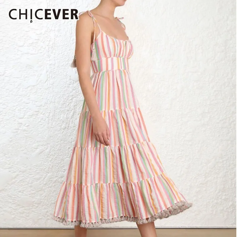 CHICEVER летнее повседневное Полосатое хит разноцветное платье для женщин без