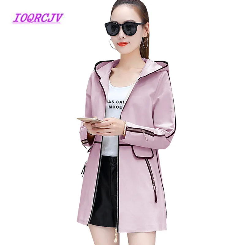 

Весенне-осеннее Женское пальто 2018, облегающая тонкая ветровка средней длины с капюшоном, повседневная куртка с длинным рукавом, модель 3XL B028