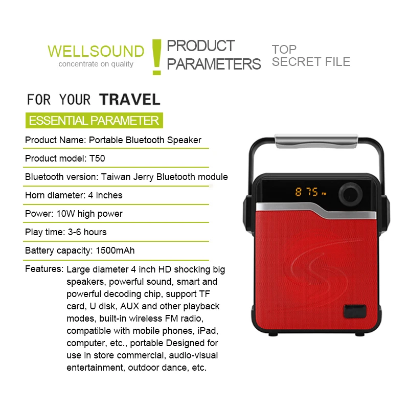 Museeq Portable Bluetooth Dance and Party Speaker with 4&quot Driver LED Display Carrying Handle Karaoke Microphone Compatible |