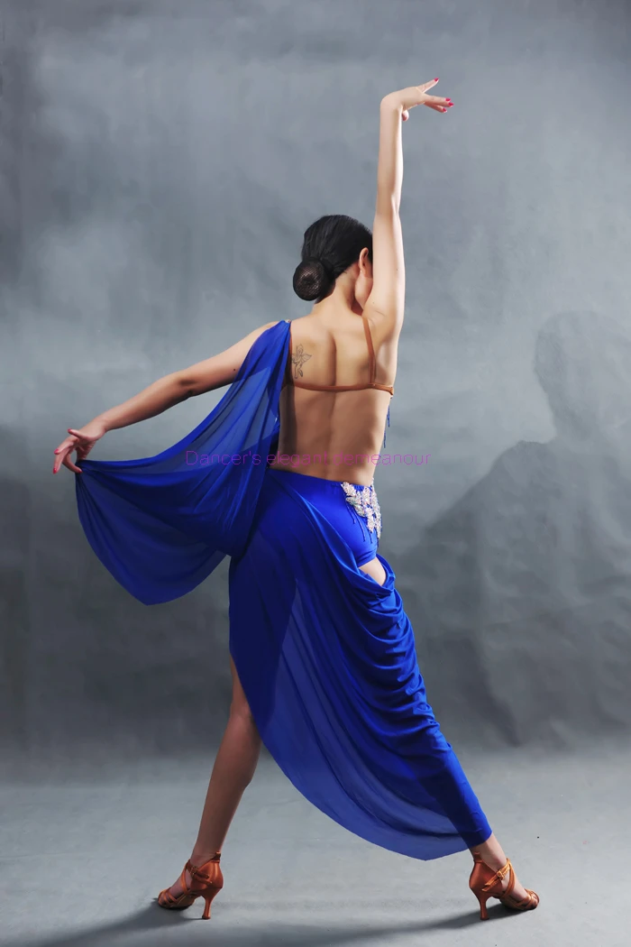 НОВОЕ прибытие спандекс латинские танцевальные костюмы старший Вышивка без