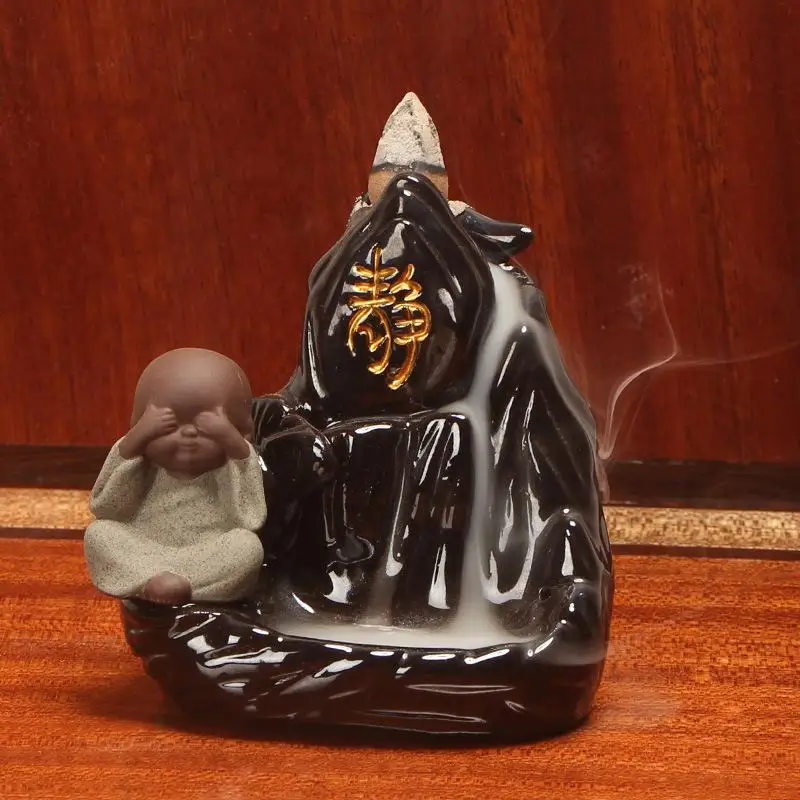 

Buddha Incense Burner Purple Sand Little Monk Waterfall Incense Burner Ceramic Incense Holder With 10cones Free Gift Home Decor