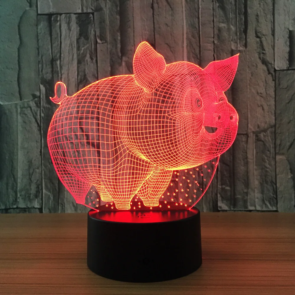 Многоцветная светодиодная 3D свинка лампа для спальни ночник акриловая панель