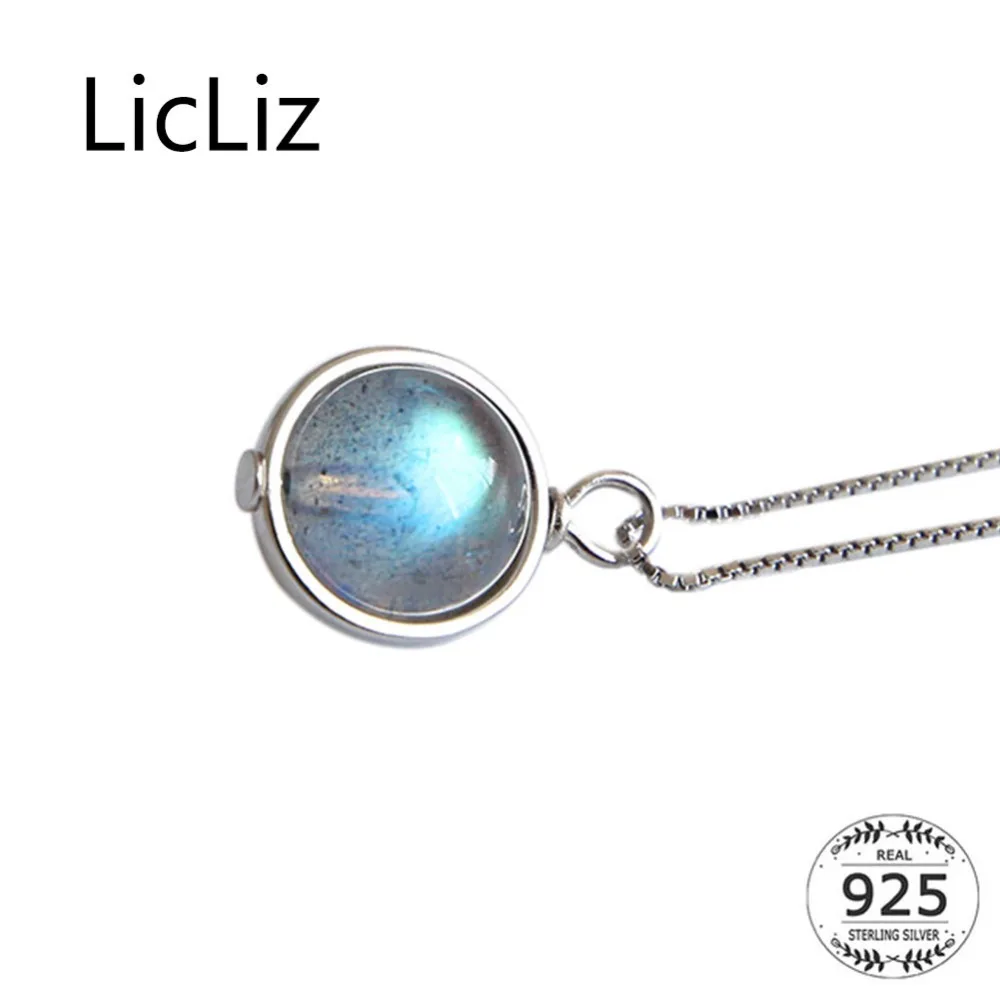 

LicLiz New 925 Sterling Silver Natural Moonstone Pendant Necklace for Women New White Gold Jewelry Box Chain Pendant LN0439