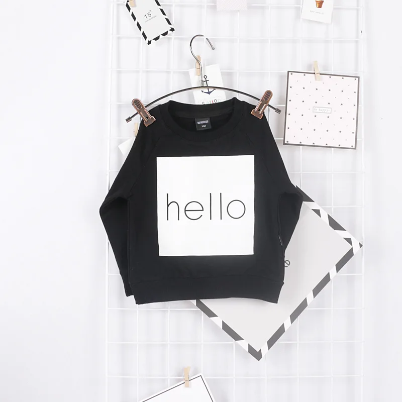 С длинным рукавом Дети Обувь для мальчиков футболки хлопок Hello печатных детские