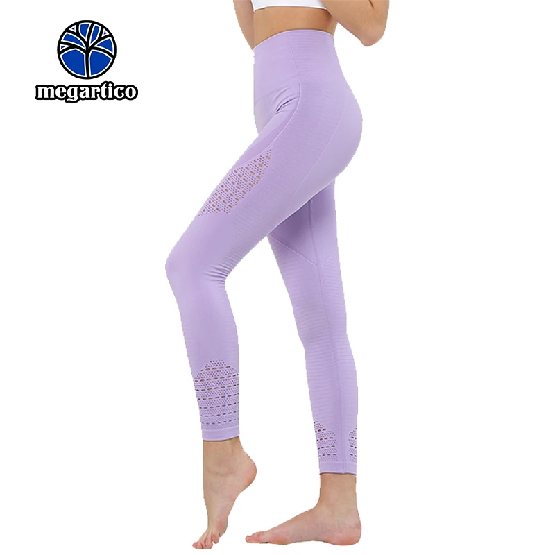 Megartico Purple Yoga Pants Women High Waist Leggings Sports Running Tights Hollow Woman Fitness Gym Seamless Stretchy | Спорт и