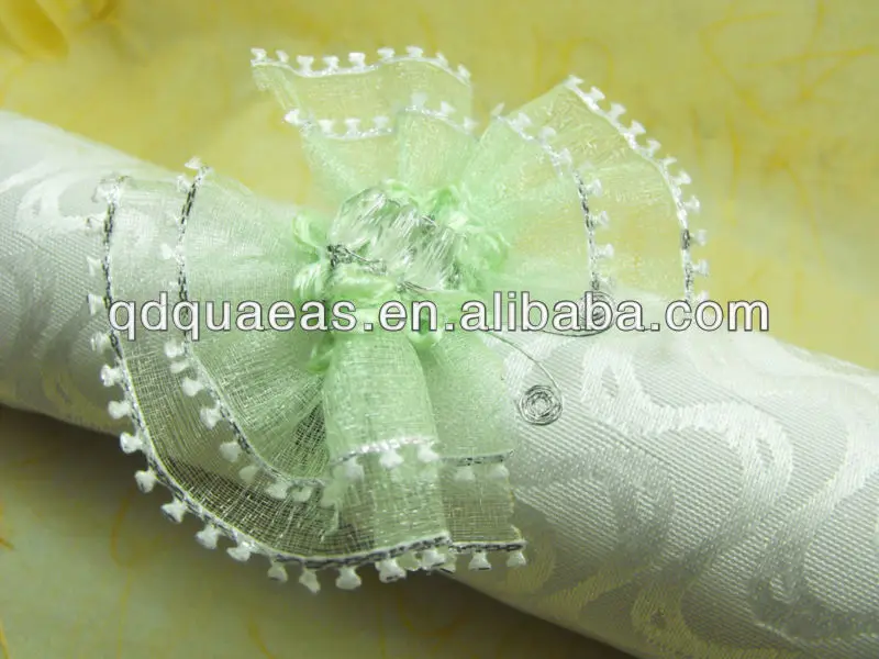 Кольца для салфеток светло зеленые шелковые кружевные цветочные свадебные