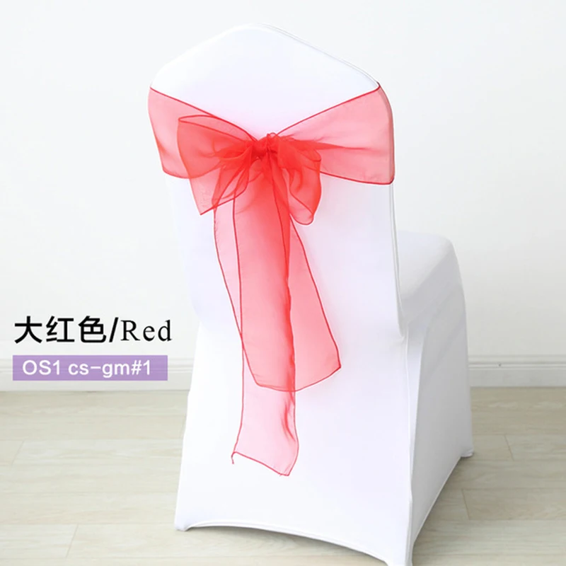 

50pc/Set Sheer Organza Red Sash Size 7x108inch Event Ceremony Party Wedding Chairs Knot Decoration High Quality Chair Sashes Bow